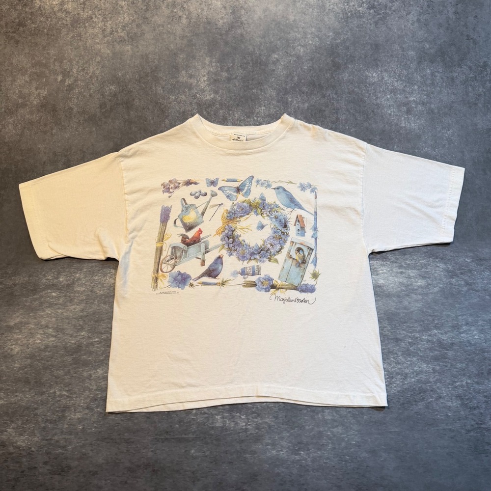 VTG Hallmark Nature Graphic T Shirt Womens Large 1995 Marjolein Bastin White USA